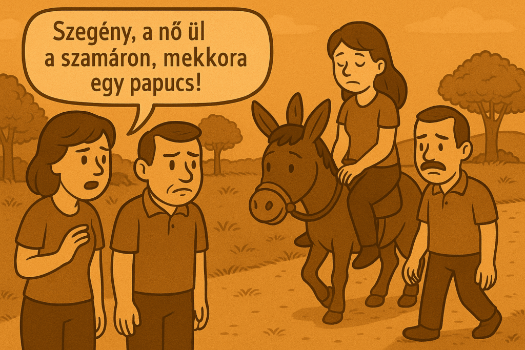 A nő ül, a férfi gyalogol